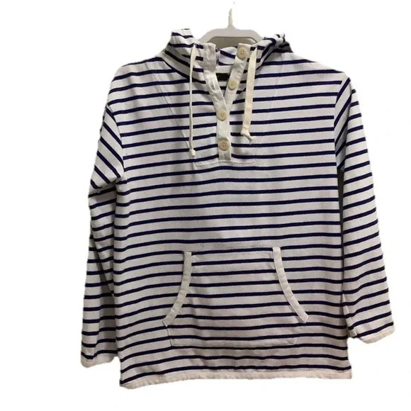 J. CREW Pullover Hoodie Women's XXS Striped Cotton Navy Blue With Pocket, CB71 - Picture 7 of 8